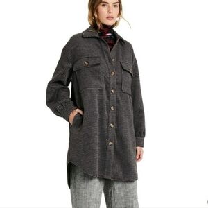 Houndstooth Longline Oversized Shirt Jacket Shacket L